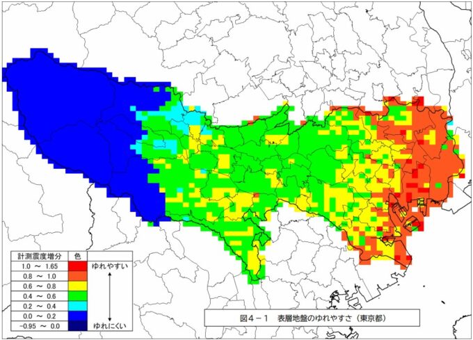 表面地盤のゆれやすさ（東京都）