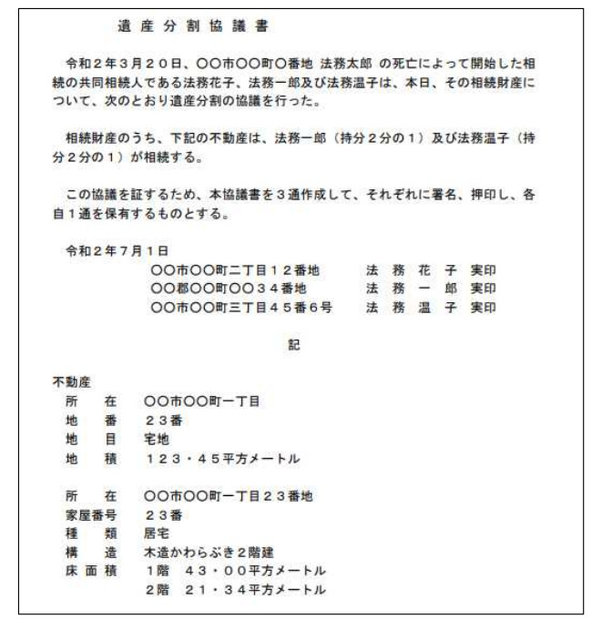 法務局　遺産分割協議書サンプル