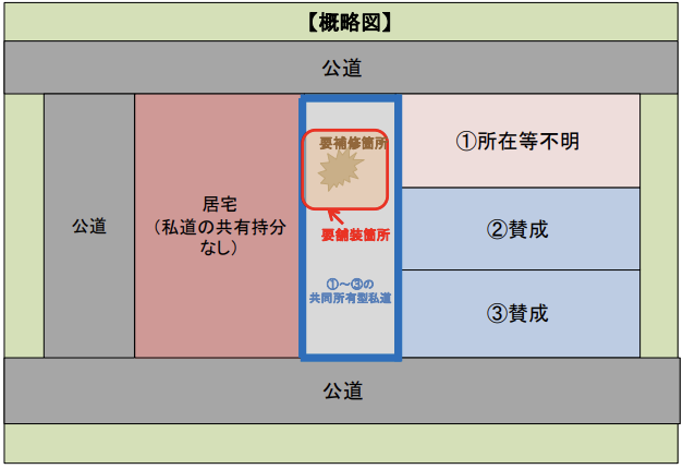 道路の陥没事例（共有私道のガイドライン引用）