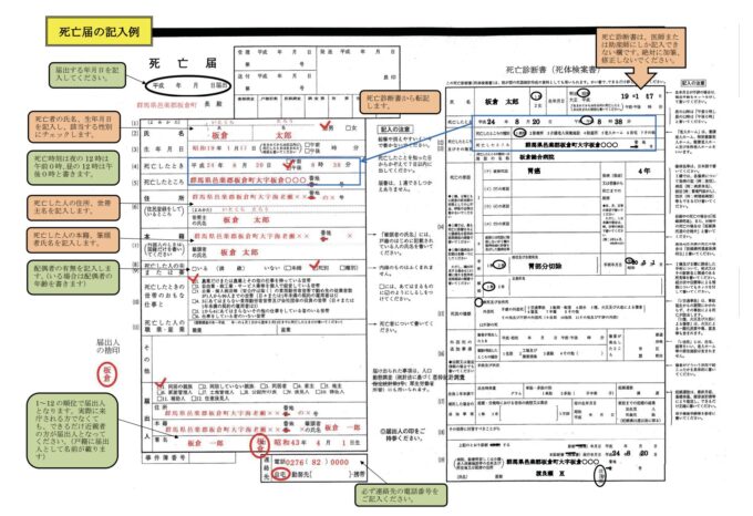 死亡届の記入例
